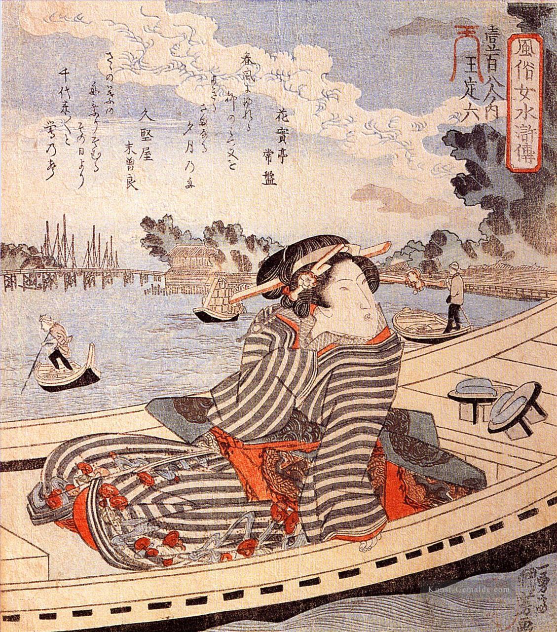 Frau in einem Boot auf der sumida Fluss Utagawa Kuniyoshi Ukiyo e Ölgemälde
